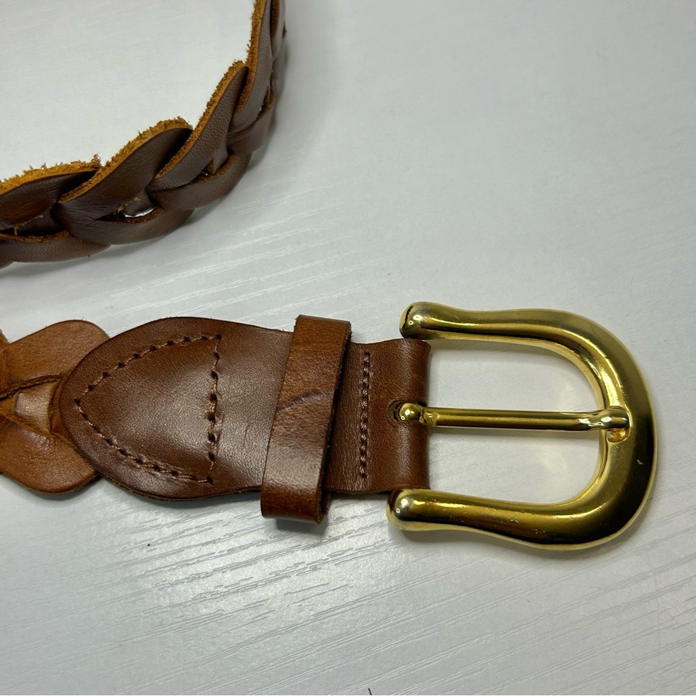 Capezio Vintage Brown Leather Braided Belt w/ Gold Buckle Size M/L - Picture 8 of 9